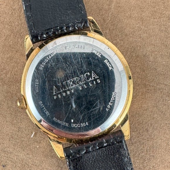 Vintage AMERICA PERRY ELLIS Gold Plated Watch Roman Numerals Sub Dial - Picture 7 of 9